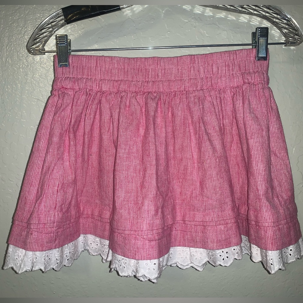 Cielo Classic Mini Skirt, Red with white stripes and eyelet trim. Size Small